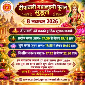 दीपवाली महालक्ष्मी पूजन मुहूर्त ८ नवंबर २०२६